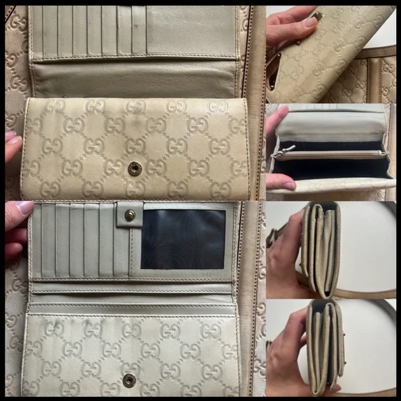 Authentic Gucci Guccissima Cream Beige Leather Trifold Wallet Gold Hardware - Picture 3 of 5